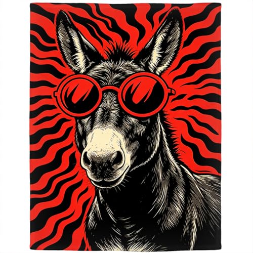 Black Donkey Flannel Fleece Throw Blanket, Cool Animal Wearing Sunglasses, Soft Cozy Lightweight Decorative Blanket for Sofa Couch Bed Camping, Gifts for Men Women, 50" x 60" - color: Black Donkey, size: 50" x 60"