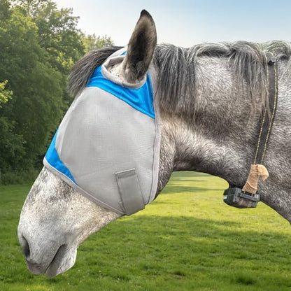 Horse Fly Mask Without Ears, Breathable Mesh UV Protection, Soft Fleece Trim, Adjustable Secure Fit, No Eye Rubbing, Lightweight for Turnout (M) - size: Medium