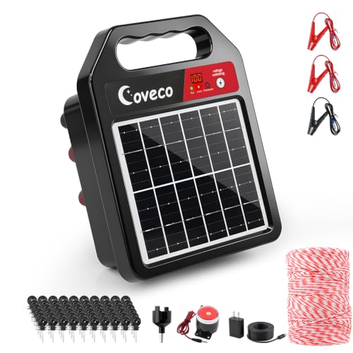 3in1 20Miles Solar Electric Fence Charger (0.13-0.33J)with Dual Smart Alarm - size: With Accessories