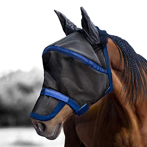 Harrison Howard Maskology Supreme Nylon Framework Micro-Woven Material UV-Proof Horse Fly Mask Black/Blue (Cob) - color: Navy, size: Cob (Medium)