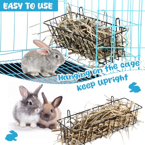 Therwen 4 Pcs Rabbit Hay Feeder Guinea Pig Heavy Duty Metal Frame Hay Rack with Hooks Cage Hanging Holder for Bunny Chinchilla Small Animals Accessories(12.4 x 3.9 x 3 Inches) - size: 12.4 x 3.9 x 3 Inches