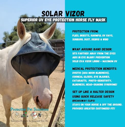 EquiVizor Solar Vizor Horse Fly Mask (Size COB), Superior UV Eye Protection to 100% for Horses with Uveitis, Photosensitivity, Ulcer, Head Shaking - size: COB
