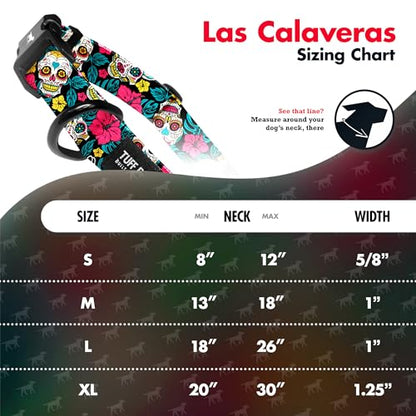 Tuff Pupper Premium Adjustable Dog Collar for Small Boy & Girl Dogs, Stylish Pattern Collars Designed in USA, Quick Release Buckle, DayoftheDead Print, Small (0.7 Inch Wide x 8-12 Inch Neck) - color: Las Calaveras, size: Small