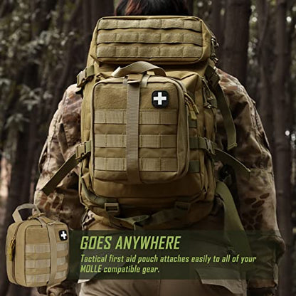 LIVANS 1000D First Aid Bag Empty, Medical Ifak Pouch for Emergency & EMT - color: Khaki(7.1"l X 3.5"w X 8"h)