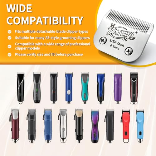 3 Pack Pet Grooming Clipper Blades with Ceramic Cutters, Sizes 10, 30 & 7FC, Silver, Compatible with Andis, Oster A5, Wahl KM10 A5 Style Dog Clippers - color: Silver, size: 10# + 30# + 7FC