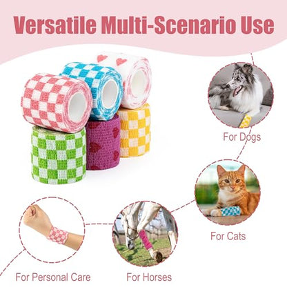 Vet Wrap Cohesive Bandages, Self-Adhesive Bandage Wrap, Breathable Non-Woven Self Adherent Tape for Pet Dog Leg Paw Wound, Horse, Cat, First Aid & Ankle Sprain, 2 Inch (6 Rolls) - color: 6 Rolls B