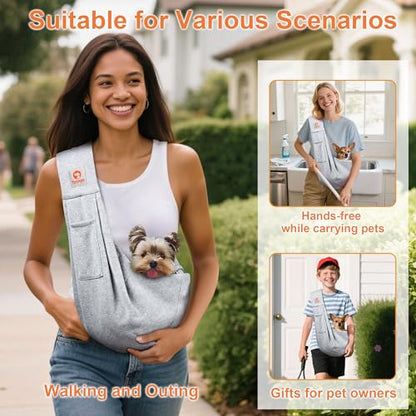 Tomkas Small Dog Cat Sling Carrier Puppy Purse Travel Wrap Soft Crossbody Pet Bag (Gray, M - Classic Pocket & Classic Strap) - color: Gray