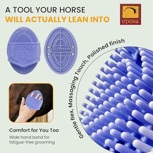 Epona Lavender Flexible Glossy Curry Comb for Horses – Soft, Ergonomic Grooming Brush with Flexible Tines for Deep Cleaning, Massage & Shedding Care - color: Lavender