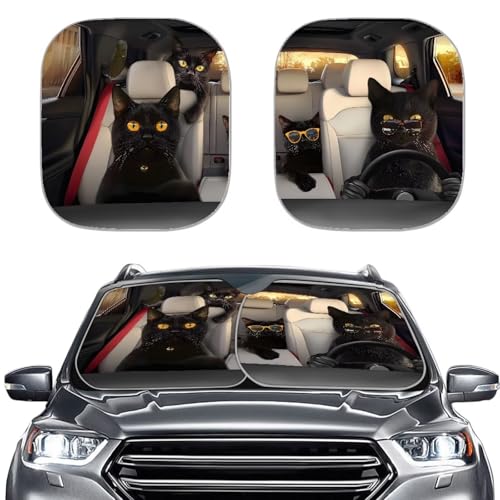 Fashion Cats Car Sun Shade for Windshield Foldable Sunshade Front Window Cover Sun Visor Heat and UV Rays That Keeps Vehicle Cool Universal Vehicle Accessories 28.5 x 25.5 inches - color: Fashion Cats