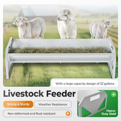 Livestock Feeding Trough 22 Gallon Capacity 45" Hay Feeder Heavy - color: Silvery