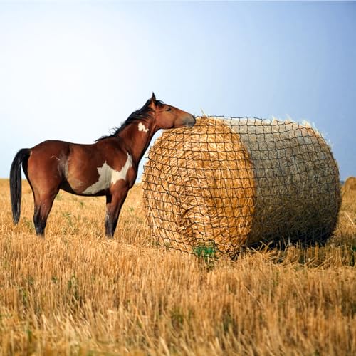 Large Round Bale Hay Net for Horses&Goats-Knotless Slow Feeder Hay
