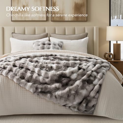 EverGrace Faux Rabbit Fur Bubble Throw Blanket, 50"x60", Light Grey - color: Marble Grey, size: 50"x60"
