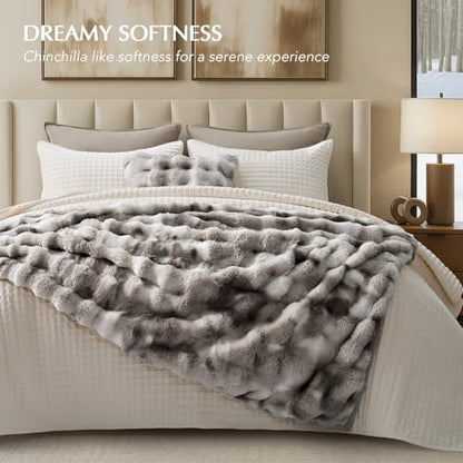 EverGrace Faux Rabbit Fur Bubble Throw Blanket, 60"x80", Light Grey - color: Marble Grey, size: 60"x80"
