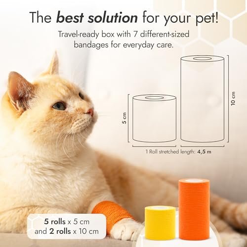 Self-Adhesive Elastic Dog Bandages for Wounds Protect from Licking, Dirt and Scratching – Set of Wraps from Natural Rubber Latex – Dog Bandage for Large & Small Pets – 5 х 5 cm + 2 х 10 cm Rolls - size: 5 pcs x 5 cm + 2 pcs x 10 cm