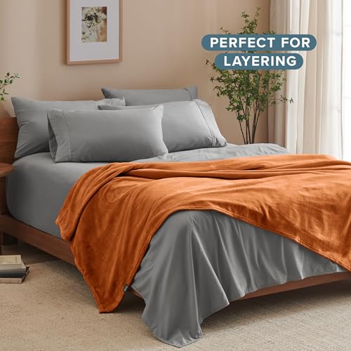 Bare Home Fleece Blanket Luxury Microplush (Full/Queen, Sienna) - color: 22 - Sienna, size: Full/Queen