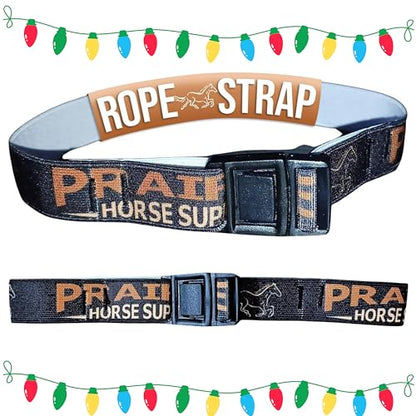 Prairie Horse Supply Rope Holder Strap for Saddle - Elastic Nylon 3/4 x 15 Inch - Western, Roping, Trail Saddles - Fits 3/8 to 5/8 Lariat Rope - Black