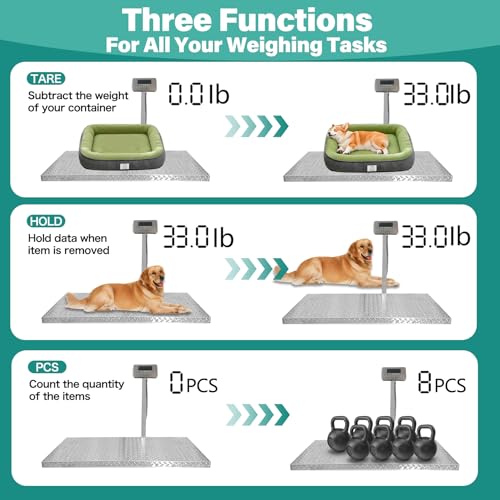 Upgraded 1100lb Livestock Scale, 40"x20", Non-Slip Surface | Heavy Duty Dog Scales for Large Breed Weighing, with Stand Rod, Max 1100lbs, Precision 0.22lb/0.1kg - style: 1100 lbs Pro