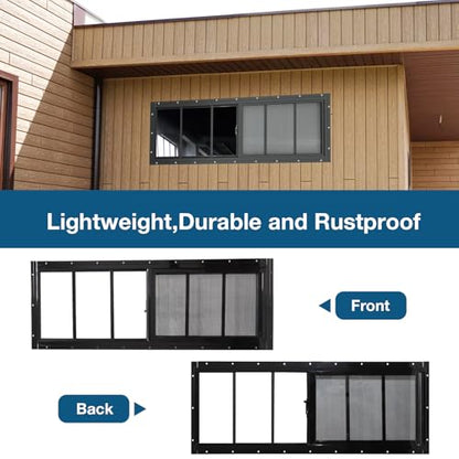 Yuzzy Shed Windows 2 Pack, 10"x29" Sliding Windows Transom Window with Tempered Glass and Removable Fiberglass Screen for Shed, Chicken Coop, Playhouse, Household, Garage, Barns (Black) - color: Black, size: 10"x29"