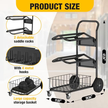 Heavy Duty Rolling Saddle Rack Cart with Basket | Foldable Horse Tack Dolly, for Western & English Saddles, Bridles, Helmets, Horse Gear Storage, Show Cart for Easy Transport