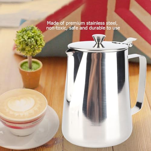 Milk Frother Cup, Stainless Steel Milk Frothing Pitcher, Milk Frothing Jug with Lid and Handle, Frothing Cup Pitcher, Coffee Frothing Mug for Office Home Kitchen (1500ML) - size: 1500ML