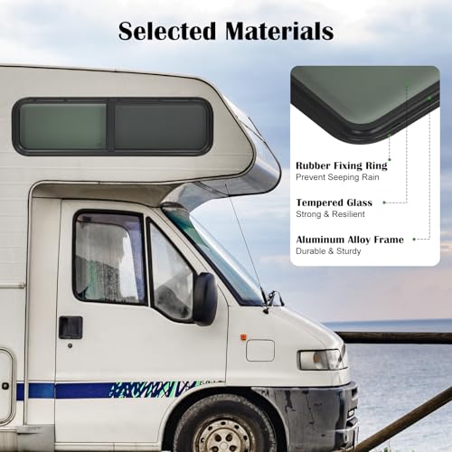 RV Window 42" W x 12" H Sliding Glass with Black Screen, High Privacy, Horizontal/Vertical Fit, Replacement for Camper Trailer Van - size: 42"W * 12"H