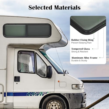 RV Window 42" W x 12" H Sliding Glass with Black Screen, High Privacy, Horizontal/Vertical Fit, Replacement for Camper Trailer Van - size: 42"W * 12"H