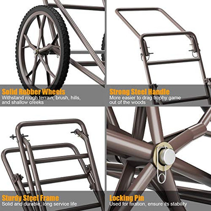 Goplus Folding Deer Cart, 500LBS Deer Hauler with Big Rubber Wheels, Heavy Duty Metal Hunting Game Cart for Animals, Firewood, Hiking, Fishing - style: 23" x 51" x 37.5"