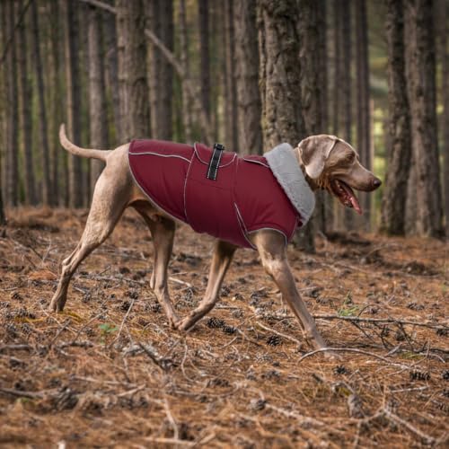 Lelepet Dog Coat Waterproof Dog Jacket Fleece Vest with Adjustable Buckle - color: Wine Red, size: S