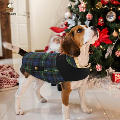 Queenmore Plaid Dog Winter Coat Quilting Warm Cold Weather Puffer Jacket - color: Green Plaid, size: Small