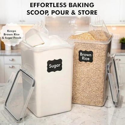 WHITE FEATHER SUPPLIES 2 PC [7 Qt / 6.5L / 220 Oz] Large Food Storage Containers with Lids Airtight - BPA Free Clear Plastic Kitchen and Pantry Storage Containers for Cereal, Flour, Sugar, Rice - color: Black - 2 Pack