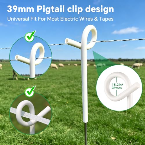 30Pcs 41" Systems Pig Tail Step-in Electric Fence Post for Livestock, White - color: White