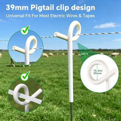 30Pcs 41" Systems Pig Tail Step-in Electric Fence Post for Livestock, White - color: White