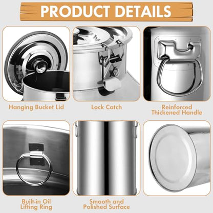 FillTouch 2 Pcs Stainless Steel Milk Can 35L with Sealed Lid for Storage | Heavy Duty Metal Locking Sealed Lid, Multi-Purpose for Water Wine Oil Milk Storage, Ideal for Farm Kitchen Home Daily Use - size: 35l