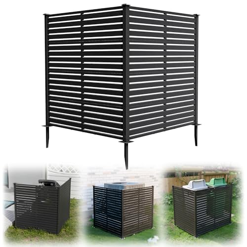 47" W x 48" H Air Conditioner Fence, Outdoor Privacy Screens, Black | Fence to Hide Trash Cans, Outdoor AC Unit Hider, Horizontal HDPE Privacy Fence, Outdoor Privacy Screens - color: Black, size: (L-shape) 47.2"W×47.2"L×48.4"H