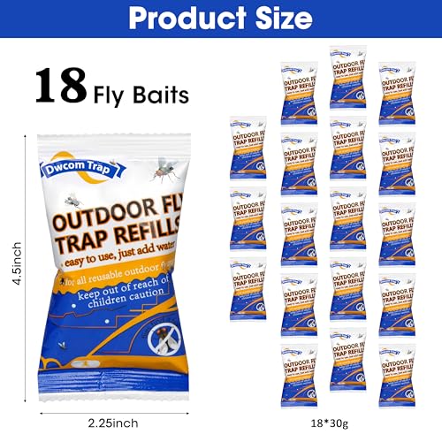 18x30g Fly Bait Fly Trap Refill Packets | Flies Bait Attractant Refills for All Reusable Outdoor Repellent Ranch Fly Killer Catcher - size: 18 pack