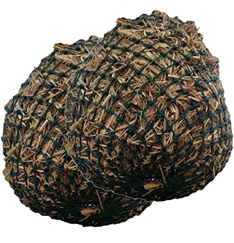 Majestic Ally 2 Pcs 1.25”x1.25” Holes Ultra Slow Feed 40” Very Sturdy Hay Net with Bottom Ring for Goat, Sheep and Livestock Simulatr grazing, Reduces Waste (Hunter Green) - color: Hunter Green