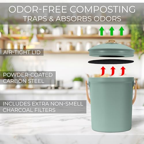 Beautiful Kitchen Compost Bin with Smell Proof Lid for Your Countertop - color: Sage