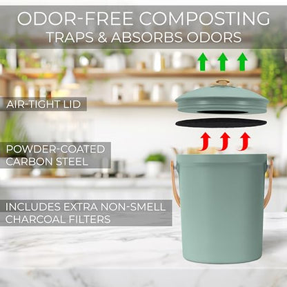 Beautiful Kitchen Compost Bin with Smell Proof Lid for Your Countertop - color: Sage