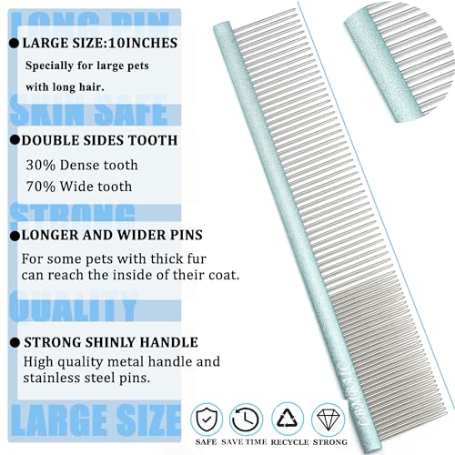 10inches Large Dog Metal Grooming Combs for Shedding Matted Hair. - color: blue, size: Large
