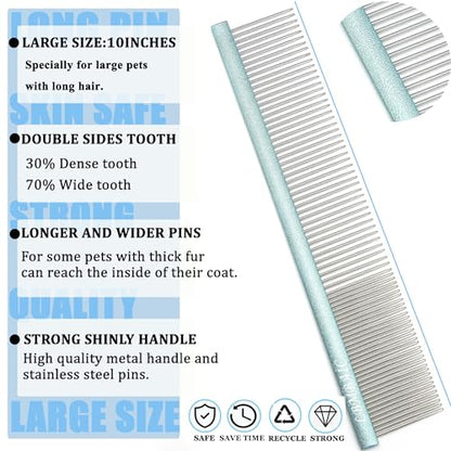 10inches Large Dog Metal Grooming Combs for Shedding Matted Hair. - color: blue, size: Large