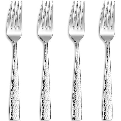 KEAWELL Premium Louis 4-Piece Hammered Dinner Forks (4, 8.3" Dinner Fork) | 18/10 Stainless Steel Dinner Forks; Hammered Squared-Edge Handles; Smooth, Rounded Edges for Comfort; Dishwasher Safe - size: 8.3" Dinner Fork