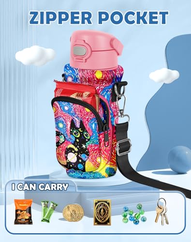 Miss Adola Water Bottle Carrier with Strap for Kids, 14-20 oz - color: Starry Sky Cat