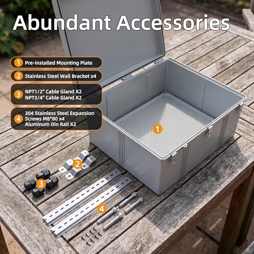 Joinfworld Outdoor Electrical Box 24.8"x20.9"x9.8" Weatherproof IP67 | Weatherproof ABS Junction Box with Stainless Steel Buckles. Ideal for Factories, Outdoor Construction & Home DIY - size: 24.8"x20.9"x9.8"