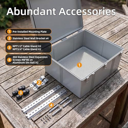 Joinfworld Outdoor Electrical Box 24.8"x20.9"x9.8" Weatherproof IP67 | Weatherproof ABS Junction Box with Stainless Steel Buckles. Ideal for Factories, Outdoor Construction & Home DIY - size: 24.8"x20.9"x9.8"
