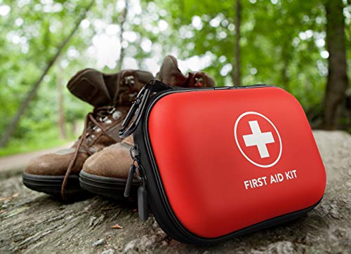 Mini First Aid Kit, 100 Pieces Water-Resistant Hard Shell Small Case - Perfect for Travel, Outdoor, Home, Office, Camping, Hiking, Car (Red) - color: Red