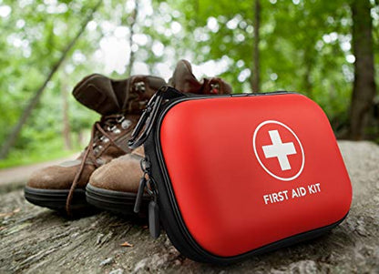 Mini First Aid Kit, 100 Pieces Water-Resistant Hard Shell Small Case - Perfect for Travel, Outdoor, Home, Office, Camping, Hiking, Car (Red) - color: Red