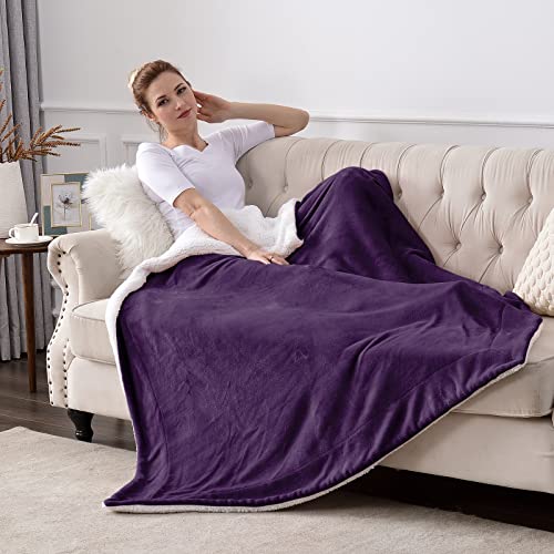 SOCHOW Sherpa Fleece Throw Blanket, Aubergine, 50x60 inches - color: Aubergine, size: 50"×60"