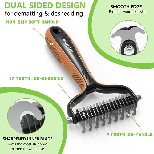 Staltwo Deshedding Dog Brush for Shedding, Undercoat Rake for Dog&Cat - color: Orange