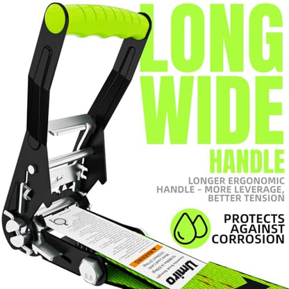 Umiro 2‘'*27' Heavy Duty Ratchet Straps with J Hooks Ratchet Strap 10,000Lbs MBS,Tie Down Ratcheting with J-Hook, Cargo Straps for Truck, Trailer, Moving(Neon Green) - color: Neon Green, size: 2 Inches X 27 Feet