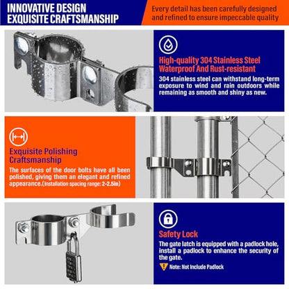 Heavy Duty Stainless Steel 1-7/8" x 1-7/8" Chain Link Fence Gate Fork Latch with Hole for Padlock（Fit 1 7/8" Gate Frame） 1Pack - size: 1-7/8''x1-7/8''-1P